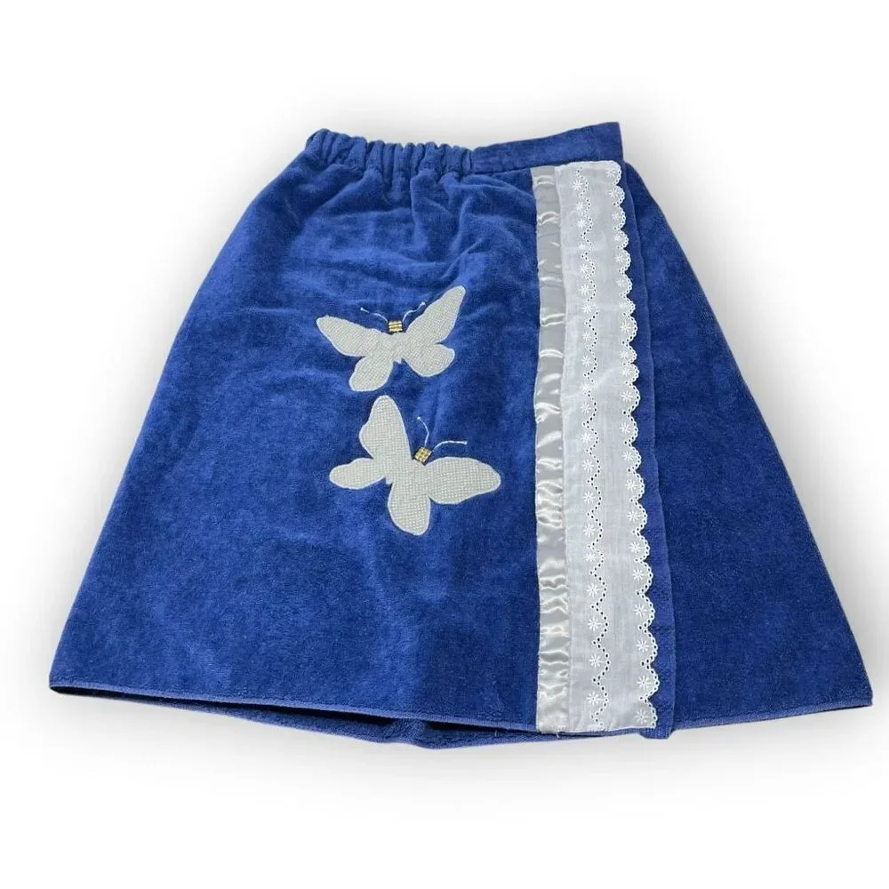 Vintage Fieldcrest Body Wrap Around Towel Cover Up Terry Cloth USA Made Blue